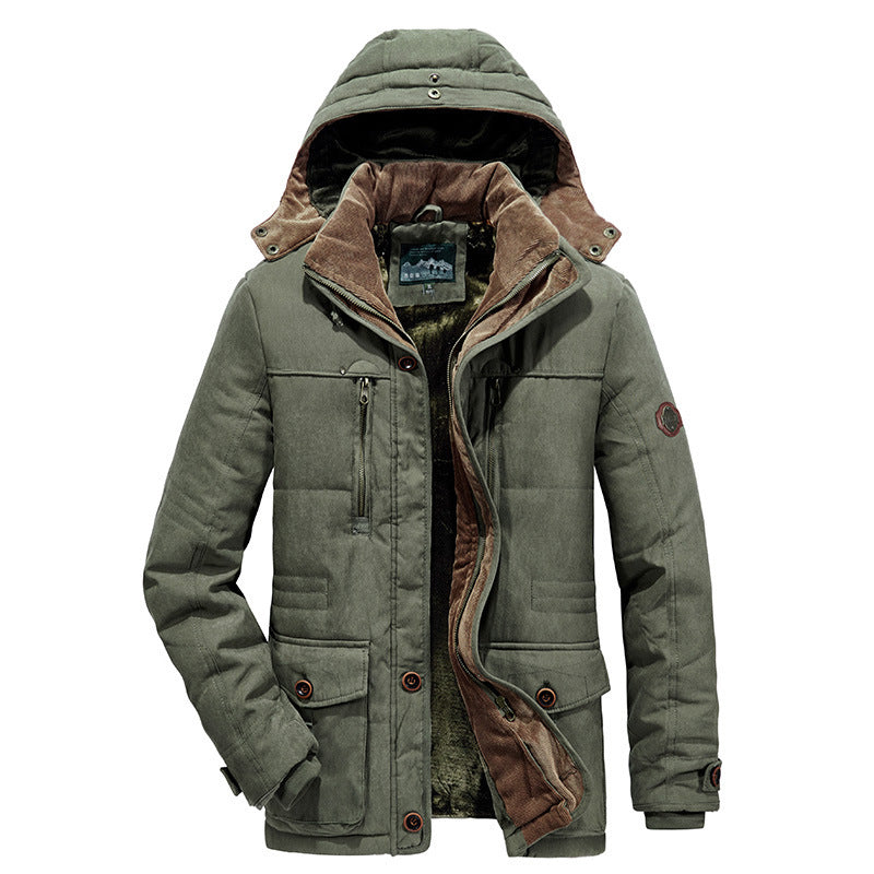 Plus Size Men's Cotton-padded Coat Multi-pocket Fleece-lined Thickened