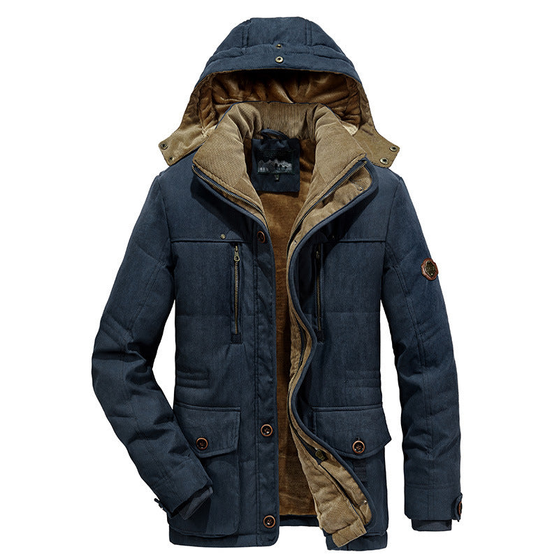 Plus Size Men's Cotton-padded Coat Multi-pocket Fleece-lined Thickened