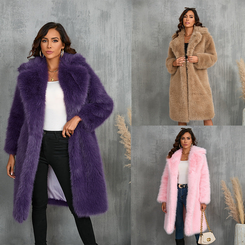 Thickened Long Section Suit Collar Mid-length Plush Fur Coat