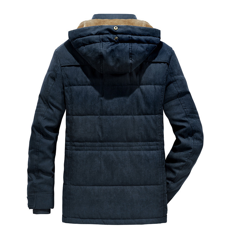 Plus Size Men's Cotton-padded Coat Multi-pocket Fleece-lined Thickened