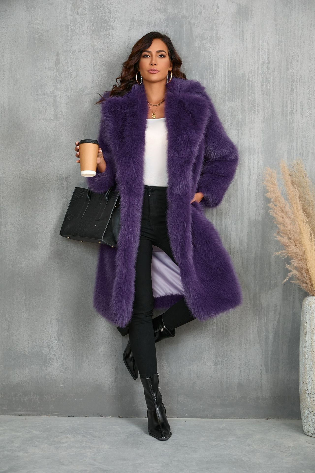 Thickened Long Section Suit Collar Mid-length Plush Fur Coat