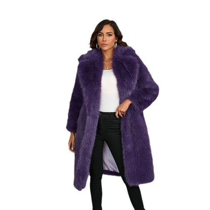 Thickened Long Section Suit Collar Mid-length Plush Fur Coat