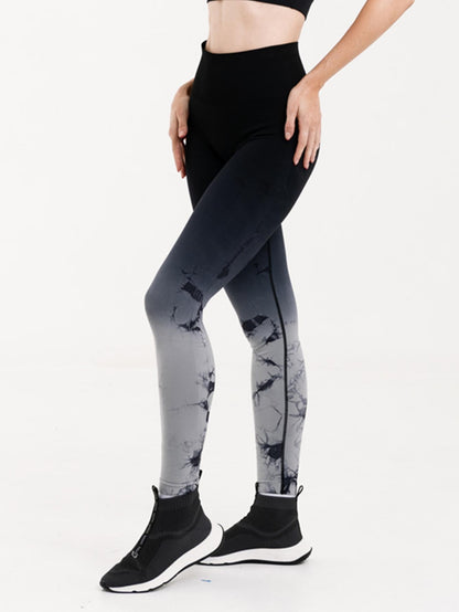 3 Pack Women's Tie Dye Gradient Color Yoga Sports Leggings, Ruched High Waist Workout Seamless Scrunch Booty Leggings Butt Lift Athletic Leggings Tummy Control Yoga Pants